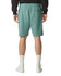 Teal unisex gym shorts with an elastic waistband and a single back pocket. Features branding on the garment.