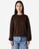 A brown women's crewneck sweatshirt made from fleece, featuring long sleeves and a relaxed fit.