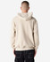 A unisex full zip hooded sweatshirt in a light beige colour, featuring a logo on the back.
