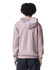 A unisex full zip hooded sweatshirt in a soft pink shade, showcasing a plain back view. It has a logo on the hood.