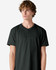 A unisex black henley t-shirt featuring a buttoned neckline and short sleeves. The shirt includes a logo.