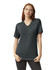 A unisex V-neck T-shirt in charcoal grey with short sleeves, featuring a logo.