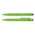 A green stylus pen with a retractable tip and a cap, featuring a black stylus tip and a clip.