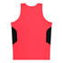 A red singlet with black side panels and a minimal branding logo on the back.