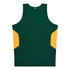 A green singlet with yellow side panels and a logo on the back. Suitable for casual or active wear.