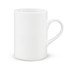 A coffee mug featuring a simple white design with a handle.