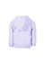 A baby fleece hoodie in soft lilac with a hood and long sleeves, featuring a simple design.