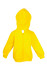 A yellow fleece baby zip hoodie with a hood and front pockets, featuring a branding logo.