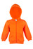 An orange fleece baby zip hoodie with a front pocket and a hood, featuring a logo.