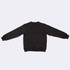 A black kids’ crew neck jumper featuring long sleeves and a textured pattern, with a logo on the back.