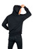 A black men's fleece hoodie with a zip, featuring a hood and a back view of a model wearing it.