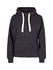 A women's junior heavy fleece hoodie in dark grey with a kangaroo pocket and contrasting drawstrings.
