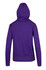 A purple women's juniors heavy fleece hoodie featuring a back view with a hood and long sleeves.