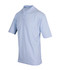 A light blue men's regular pique knit polo shirt with a collar and three buttons, featuring a logo.