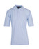 A light blue men's regular pique knit polo shirt with short sleeves and three buttons, featuring a logo on the collar.