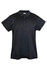 A black polyester polo shirt designed for kids, featuring a collar and buttons. It has a logo on the front.
