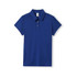 A women's polyester polo shirt in navy blue, featuring a collar and a logo.