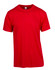 A red unisex modern fit tee with a round neckline and short sleeves. It features a logo on the label.