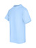 A light blue unisex t-shirt displayed from a side angle, featuring short sleeves and a round neckline.
