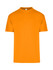 An orange unisex regular T-shirt with a crew neckline and short sleeves. It features a logo on the label.