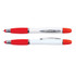 A stylus pen and highlighter in red and white with chrome accents and a clip. The highlighter has a matching red cap.