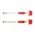A stylus pen featuring a white barrel, red glittery top, and a playful design with a fuzzy, curly attachment.