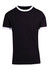 A black unisex ringer t-shirt featuring white collar and sleeve accents, with a logo on the front.