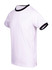 A white unisex ringer T-shirt with black trim on the collar and sleeves.