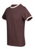 A brown ringer T-shirt featuring a contrasting light-coloured neckline and sleeve trims. It has a simple design with no logos.