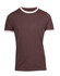 A brown men's/unisex ringer T-shirt with contrasting white collar and sleeve hems. It features a logo.