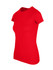 A red Women's American Style T-shirt with a fitted silhouette and short sleeves; features a logo.