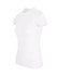 A women's slim fit tee in white, featuring a round neck and short sleeves. The shirt has a logo on it.