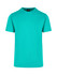 A turquoise unisex t-shirt with a crew neckline and short sleeves, featuring a logo at the neck.