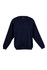 A navy poly cotton fleece jumper with long sleeves and a round neckline. It features a logo on the front.