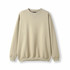 A light khaki adult poly cotton fleece jumper with long sleeves and a crew neckline. It has a logo on it.