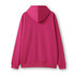 A pink men's zip hoodie with a pocket and a logo on the front. The design features a full hood.