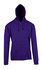 A purple men's zip hoodie featuring a hood and front pockets, with a logo on the front.