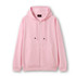 A pink zipper hoodie for women/juniors featuring a front pocket and a hood. It has a logo on the label.