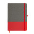 A Venture Bondi A5 Notebook featuring a grey textured cover with a bold red bottom half and matching elastic closure.