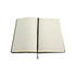 An A5 notebook with lined pages and a ribbon bookmark, shown in an open position.