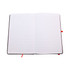 An A5 notebook with lined pages, featuring a black cover and red accents. It includes two ribbon bookmarks.