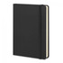 A black Moleskine Classic Hard Cover Notebook with a textured finish and elastic closure, featuring lined pages.