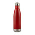 A drink bottle featuring a sleek red stainless steel design with a silver screw-on cap and a rounded base.