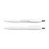 A set of two plastic pens, both featuring a sleek white design with textured grips and a retractable mechanism.