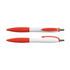 A set of two Mac Pens featuring a white body with a textured red grip and matching click mechanism.