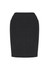 A black bandless pencil skirt with two pockets and a fitted style. It features a simple, sleek design.