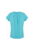 A light blue short sleeve top with pleat detailing and a round neckline. It features a logo on the design.