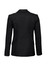 A women's black longline jacket with a tailored fit and button detail on the sleeves, featuring a logo.
