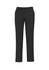 A pair of black slimline pants with a tailored fit, featuring pockets and a branded logo.
