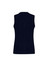 A navy blue women's button front knit vest with a sleeveless design and a simple, clean back.